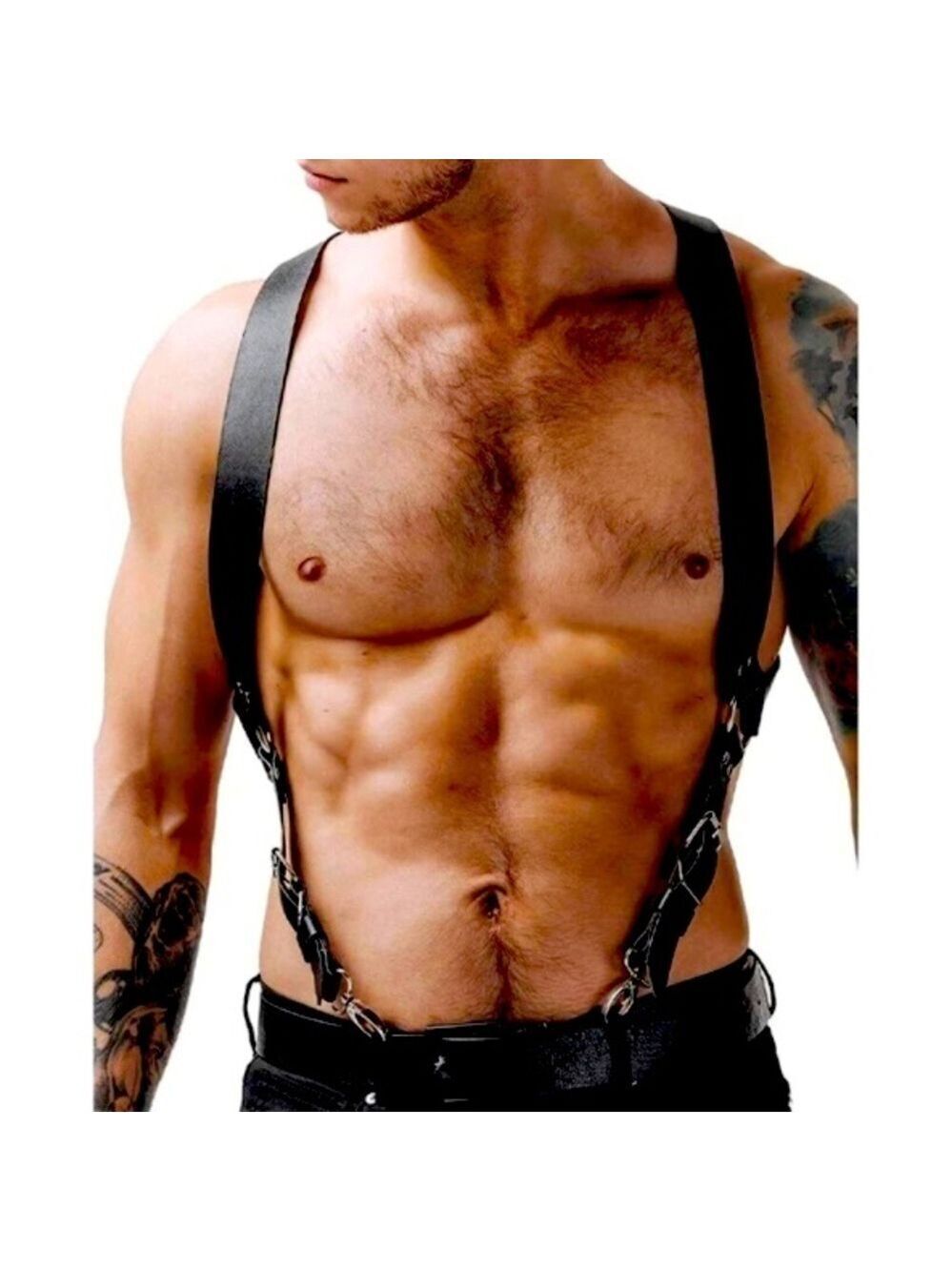 Men's Cross Back Buff Body Vegan Leather Chest Harness Black Hot New Accessory